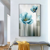 Abstract Blue Flower Canvas Painting Modern baby blue Wall Art Picture for Living Room Gold Poster Print Cuadros Salon Decoracio
