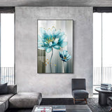 Abstract Blue Flower Canvas Painting Modern baby blue Wall Art Picture for Living Room Gold Poster Print Cuadros Salon Decoracio