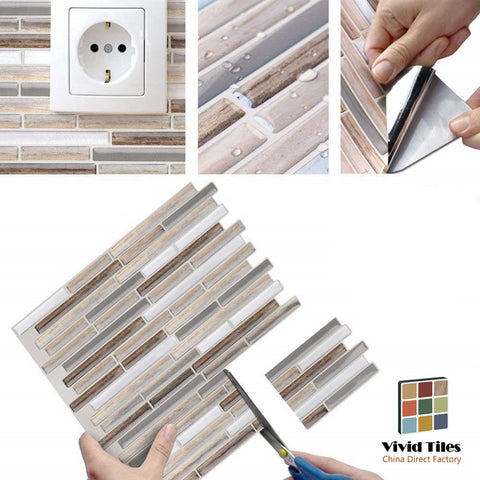 Vividtiles Wood Pattern Easy to DIY Self Adhesive Backsplash Vinyl Wallpaper 3D Peel and Stick Wall Tiles