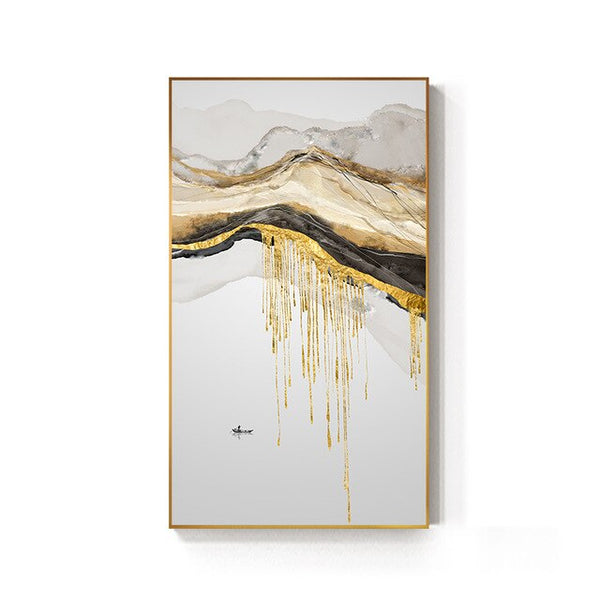 Abstract Golden Sun Canvas Painting Flowing Big Paint Posters Prints Fashion Tableaux Living Room Nordic Wall Art Decor Tableaux