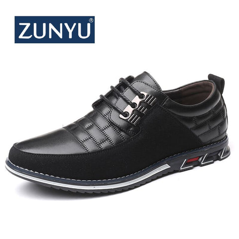 ZUNYU 2019 New Summer Autumn Leather Men Shoes Fashion Casual Shoes Lace-Up Loafers Business Wedding Dress Shoes Big Size 38-48