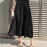 Women Long Metallic Silver Maxi Pleated Skirt Midi Skirt High Waist Elascity Casual Party Skirts