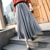 Women Long Metallic Silver Maxi Pleated Skirt Midi Skirt High Waist Elascity Casual Party Skirts