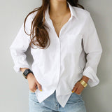 Spring One Pocket Women White Shirt Female Blouse Tops Long Sleeve Casual Turn-down Collar OL Style Women Loose Blouses