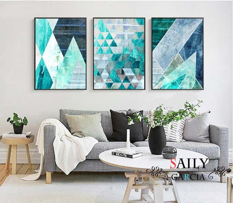 Abstract Geometric Turquoise Canvas Art Posters Canvas Prints Nordic Painting Wall Pictures for Living Room Home Decor No Framed