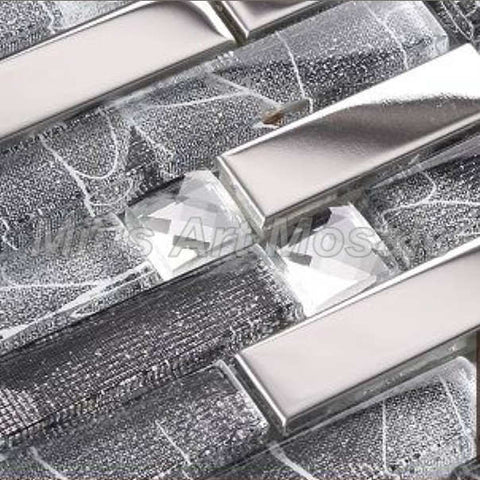 Diamond mirror mosaic Silver stainless steel & black color strip crystal mosaic tile MV045
