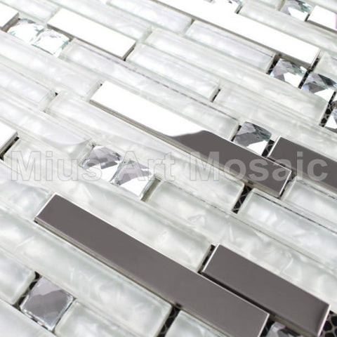 Snow White glass mosaic strip stainless steel metal mirror tile kitchen tile wall tile E5005