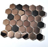 23mm Hexagon Brush Rose Gold mixed Black Metal Stainless Steel Mosaic Tiles, Creative Store Waistline fireplace wall floor tile