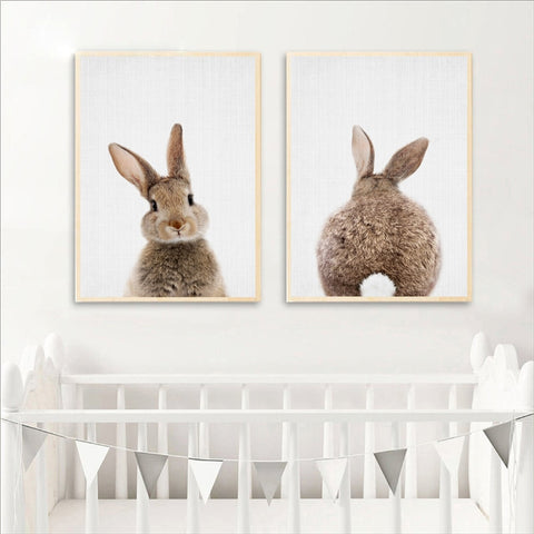 Bunny Rabbit Tail Canvas Painting Nursery Wall Art Animal Poster and Print Nordic Woodland Picture for Baby Kids Room Home Decor
