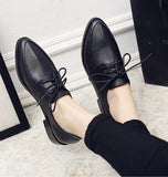 Women Solid Leather Shoes Casual Flats Ladies Oxford Shoes Preepy School Pointed Toe Derby Bullock Ladies Low Heel Tenis Loafers