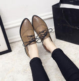 Women Solid Leather Shoes Casual Flats Ladies Oxford Shoes Preepy School Pointed Toe Derby Bullock Ladies Low Heel Tenis Loafers